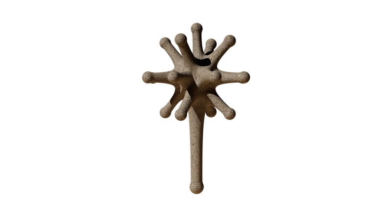 Render of the device: a cluster of rounded branches on a single stem
