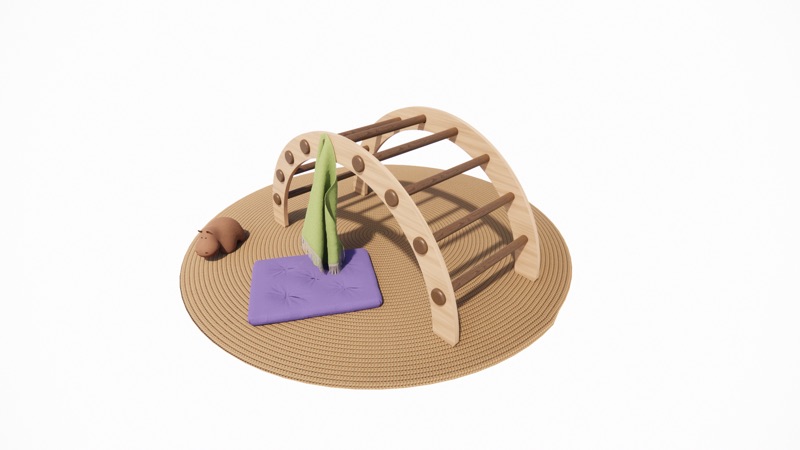 Render of the frame turned over to make a child’s climbing arch on a round rug